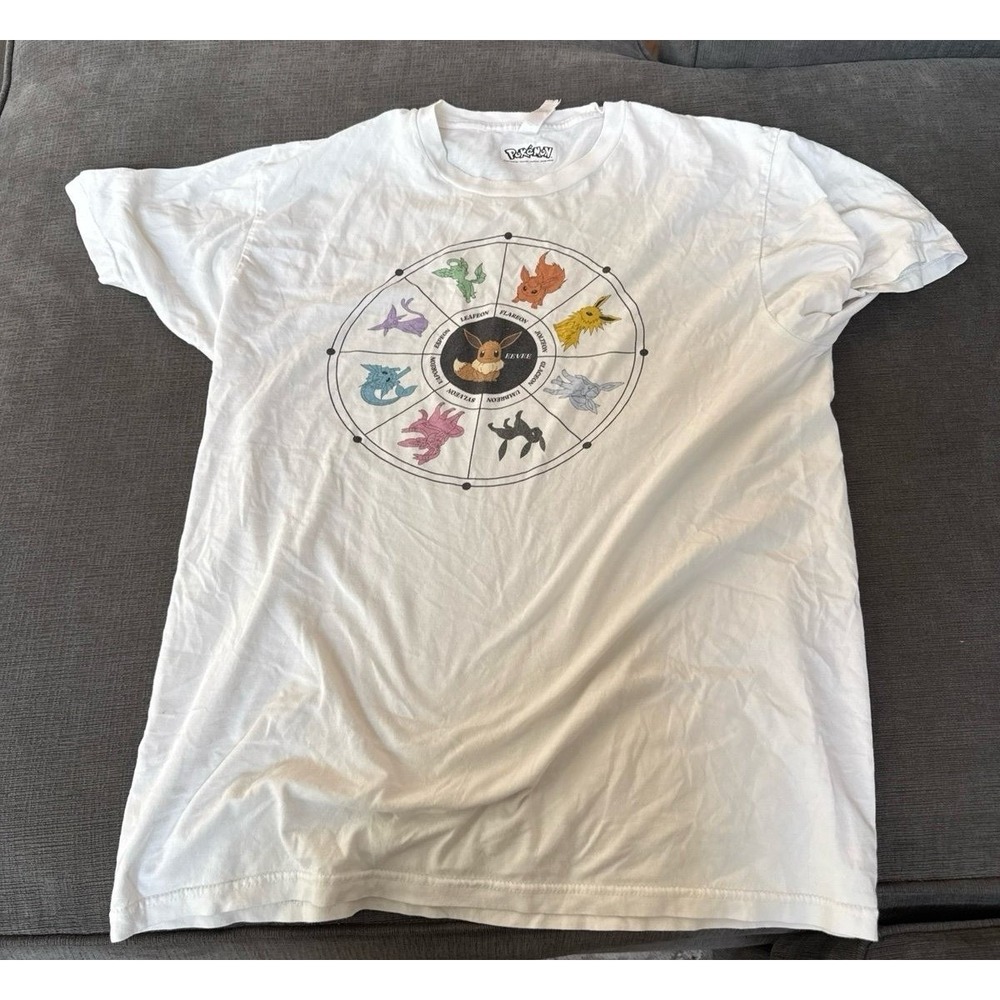 Pokemon Eevee & Eeveelutions Evolution chart graphic t-shirt white mens large